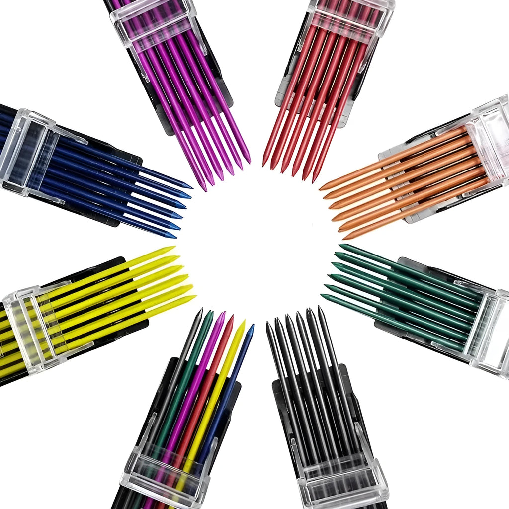 Boxed set of 12 erasable mechanical pencil lead refills in rainbow colours for drawing