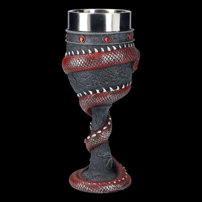 Chinese dragon design stainless steel wine glass with 3D resin decoration in gold colour