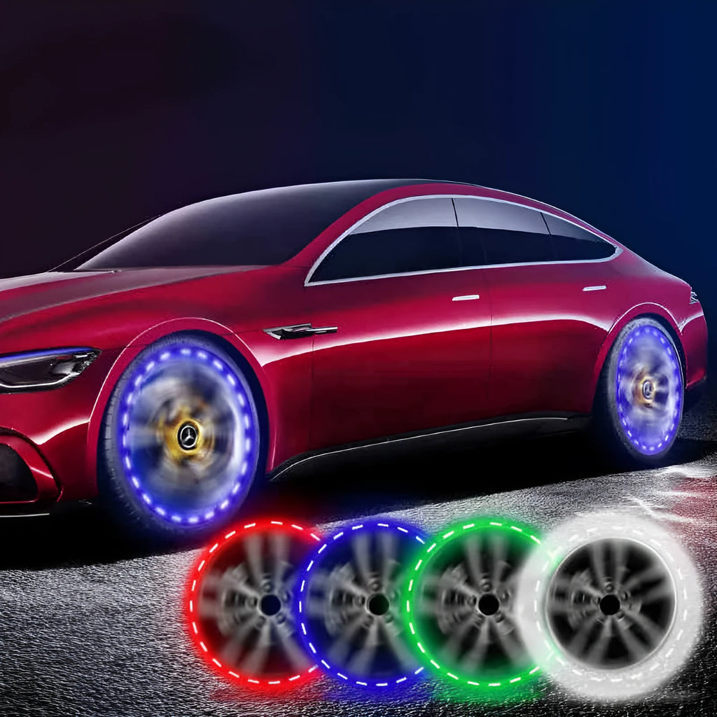 Solar-powered multicolour LED hub decorative light for vehicle wheels with fifteen flash modes