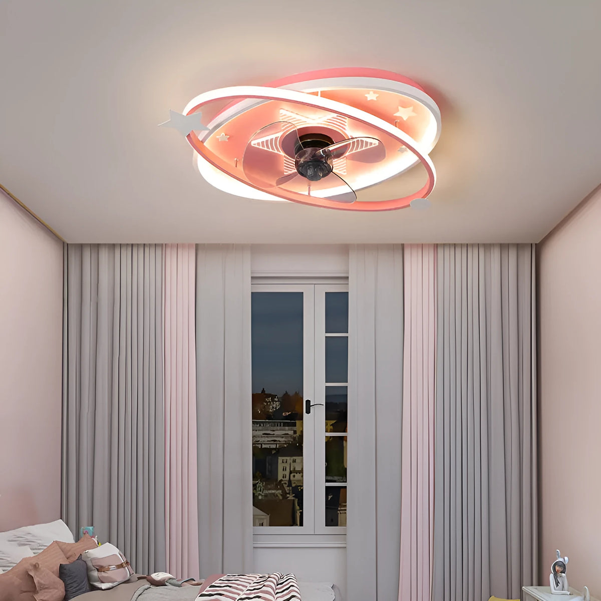 Modern blue children's bedroom chandelier with acrylic shades and remote control