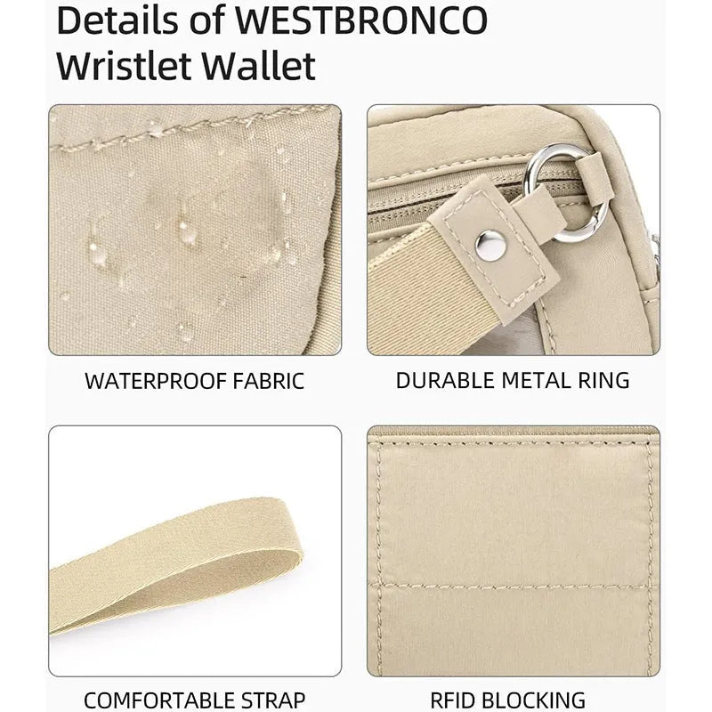Women's waterproof quilted nylon handbag with transparent deck in beige colour