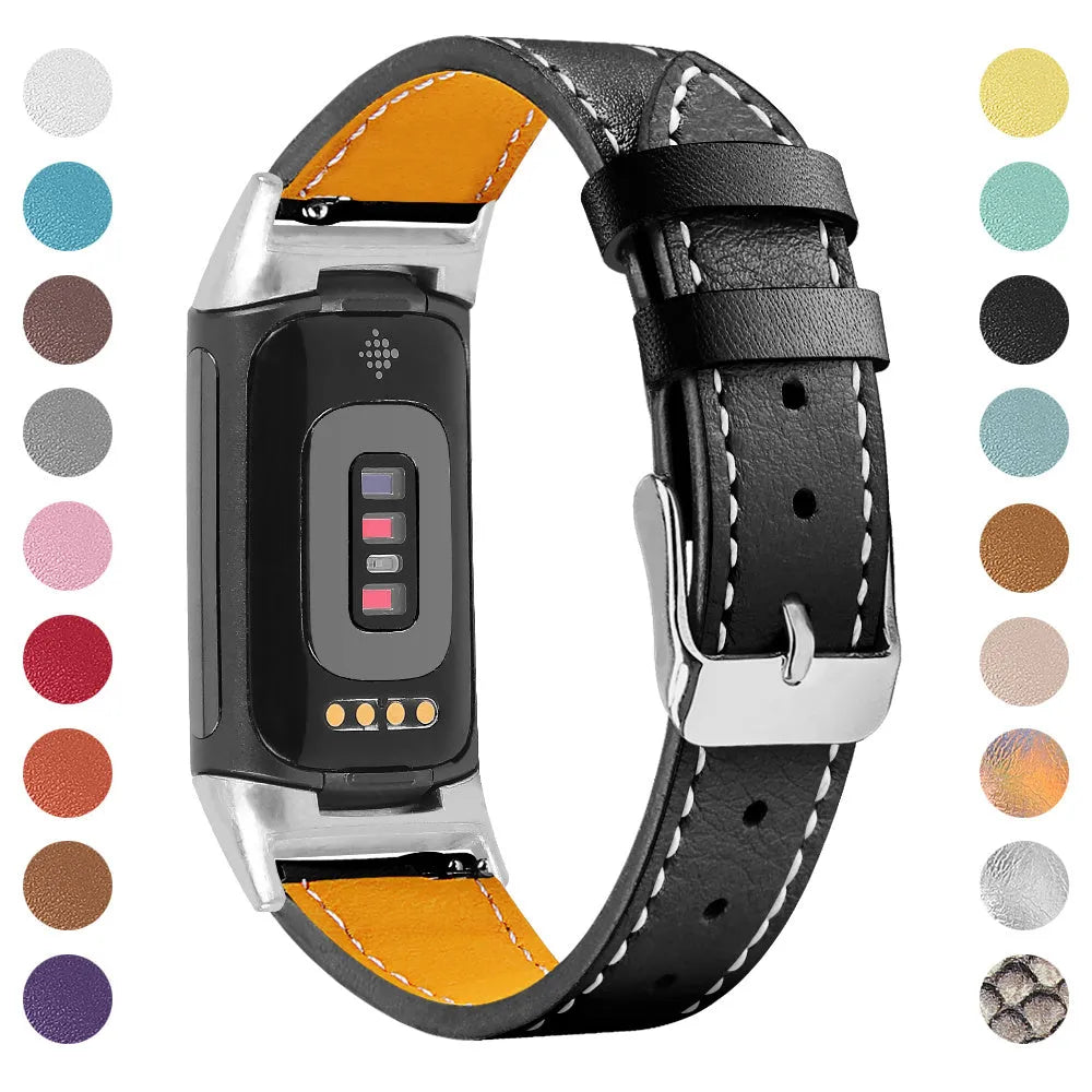 Genuine leather strap for Fitbit Charge 5 and Charge 6 smartwatch in apricot colour.