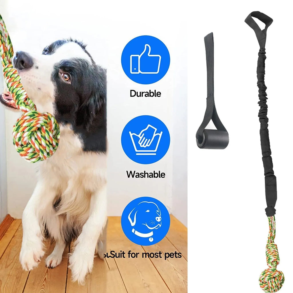 Cotton rope dog tug toy in black, grey, and red colour options for interactive play