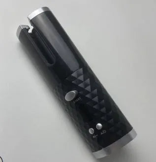 White automatic USB curling iron with ceramic barrel showing temperature control settings