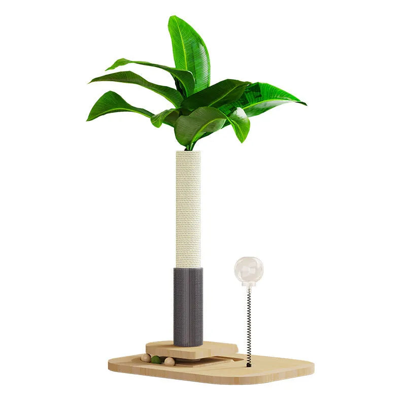 Wooden cat scratching post in canna colour with grab column food drop ball chamfering details