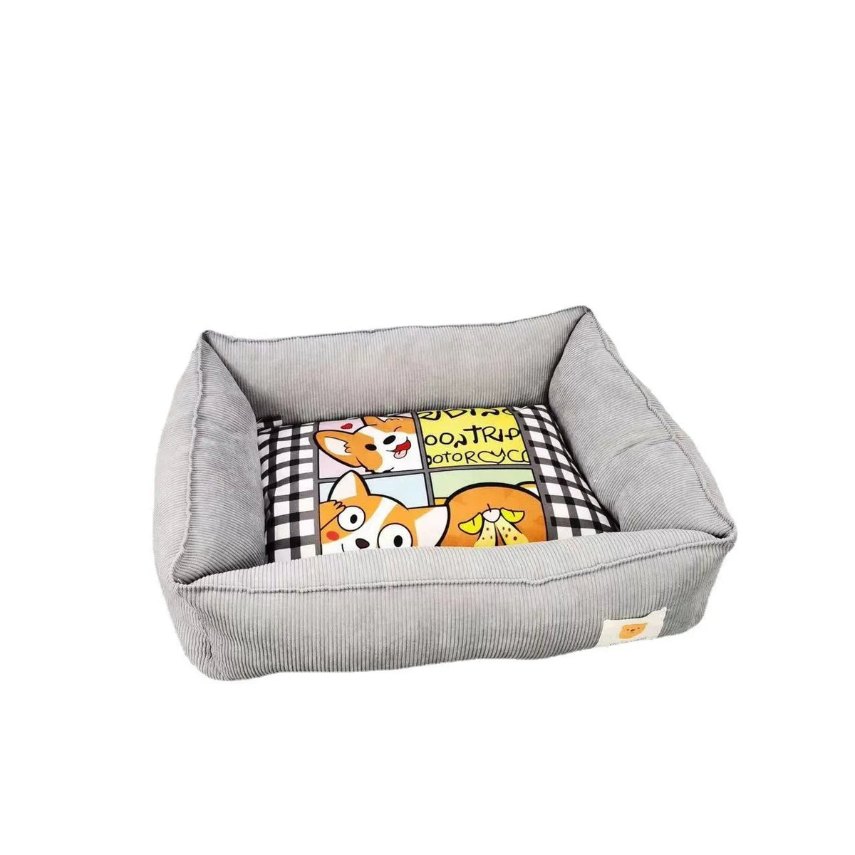 Soft cotton pet nest for dogs and cats in light blue, filled with PP cotton, shown in a home setting.