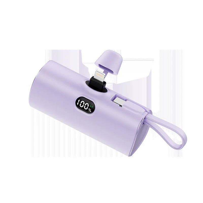 Digital display wireless pocket power bank with built-in plug showing compact dimensions