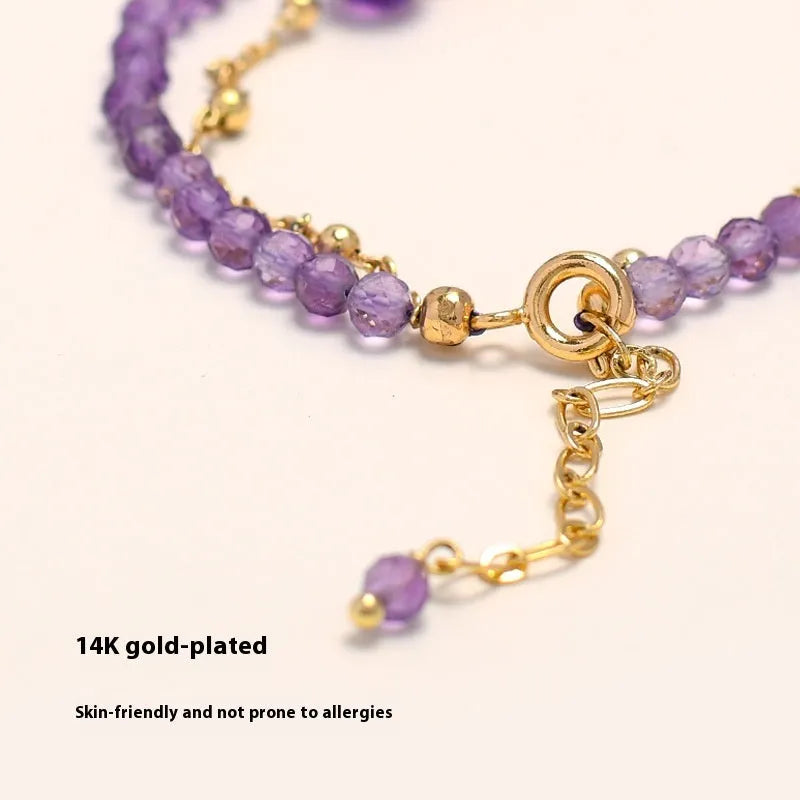 Women's amethyst crystal bracelet with diamond-shaped beads and silver electroplated Chinese style design