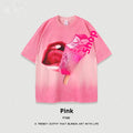 Black heavy washed short-sleeved t-shirt with cartoon pattern and loose fit for men and women