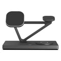 White five-in-one wireless charging night lamp showing magnetic phone bracket, watch pad, and circular base station.