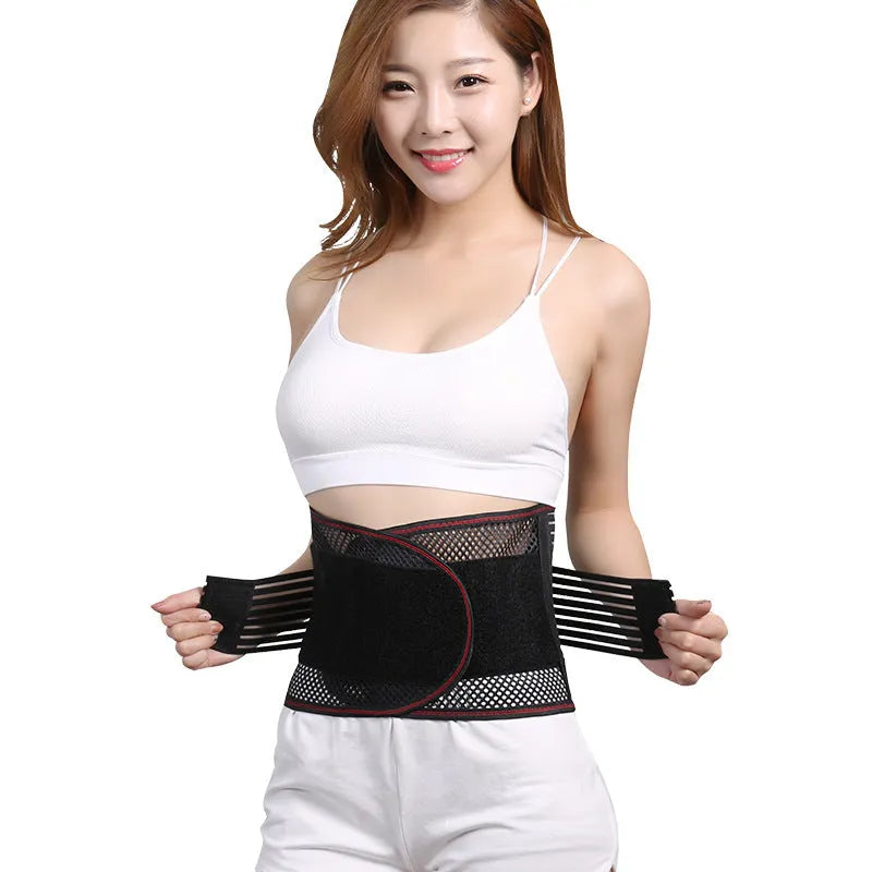 Black sports waist support belt with steel plate for lumbar protection during fitness activities