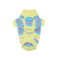 Blue and yellow stripe wool sweater for a small dog, sizes XS to XXL.