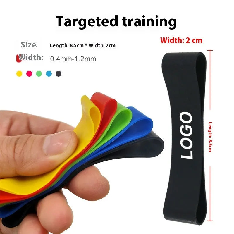 Set of five latex hand stretchers, each 16 x 2cm, for adult finger and grip training