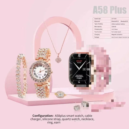 A58Plus or A59Plus smart watch on wrist showing TFT screen, with Bluetooth calling and multiple colour options.