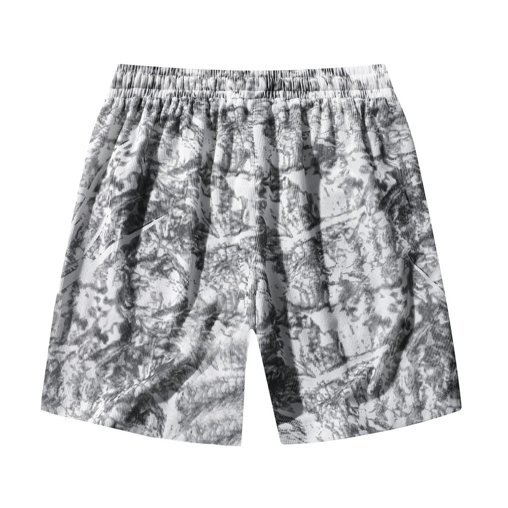 Men's corduroy camouflage athletic shorts in black colour showing high waist and straight cut design