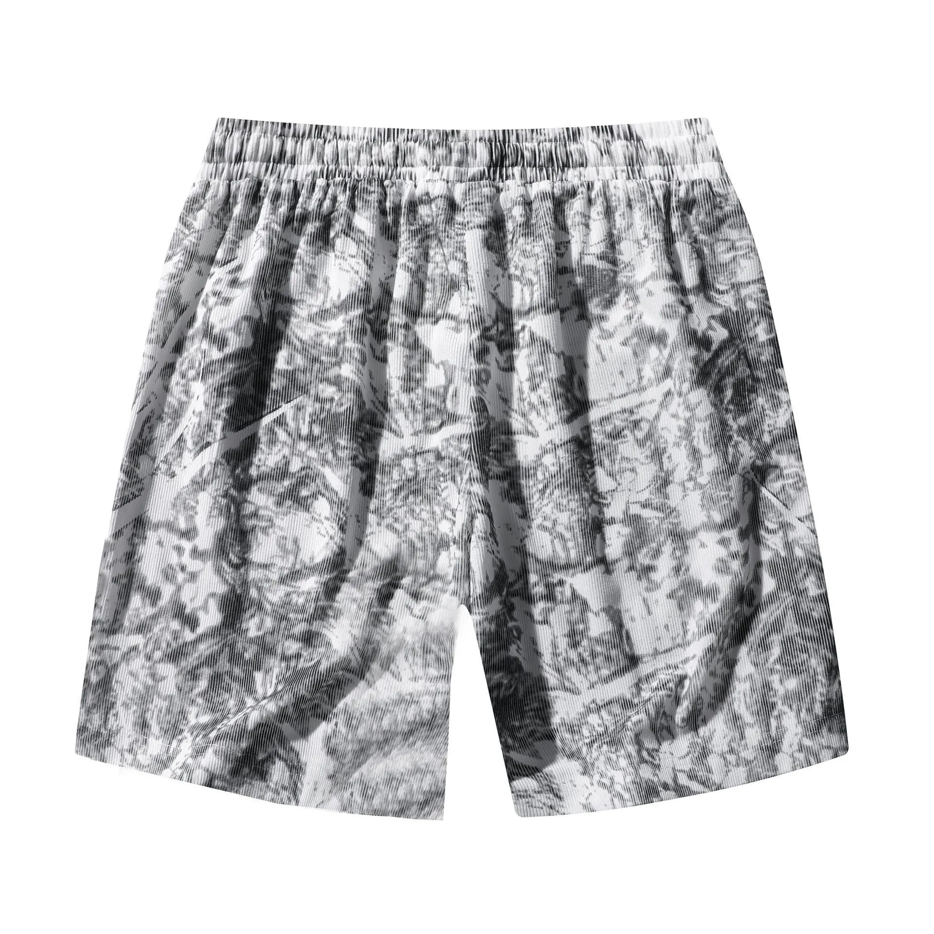 Men's corduroy camouflage athletic shorts in black colour showing high waist and straight cut design