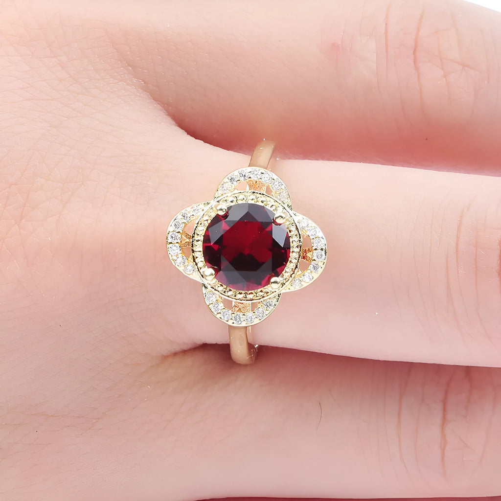 Copper zircon ring with fruit-shaped design and electroplated finish in colour 10-6-1395