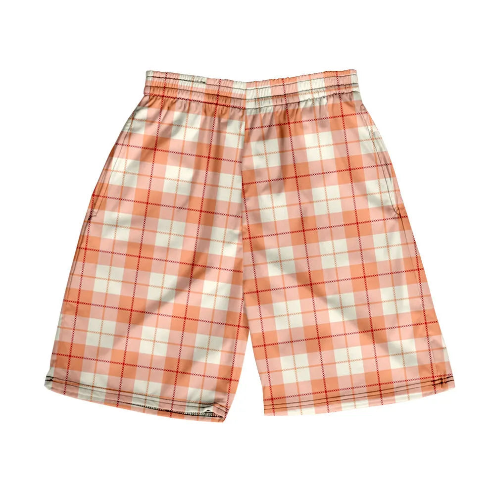 Men's straight-leg plaid shorts with elastic waistband in various colour options