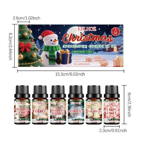 Christmas aromatherapy oil set with six small 10ml bottles for festive home fragrance diffusing
