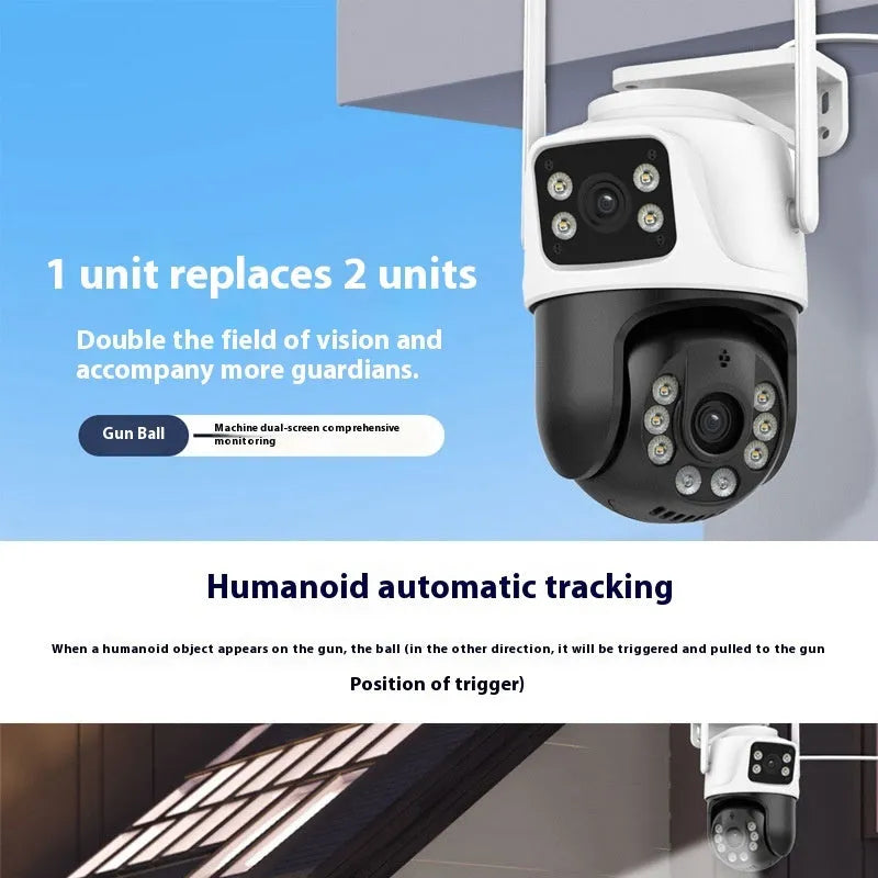 Wireless outdoor security camera with dual monitoring screens and 3MP HD resolution