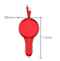 Black retractable car charger with extended USB and Type-C cables for dual-device charging