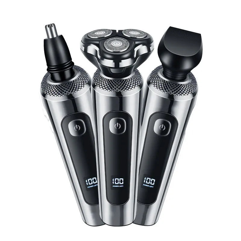Digital display USB rechargeable beard scraper with five-in-one base bracket and floating cutter head