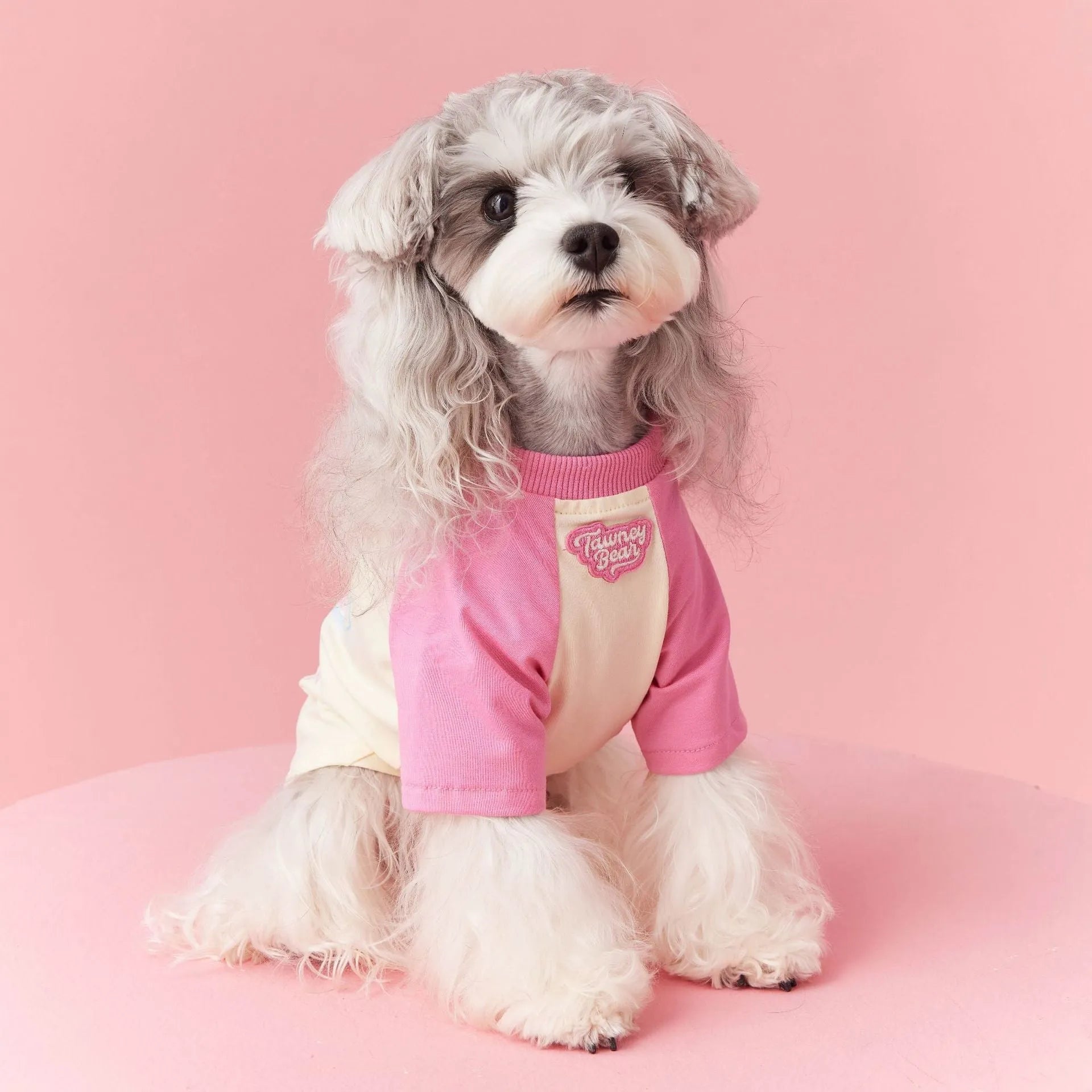 Red embroidered cotton dog summer clothing shown in size L