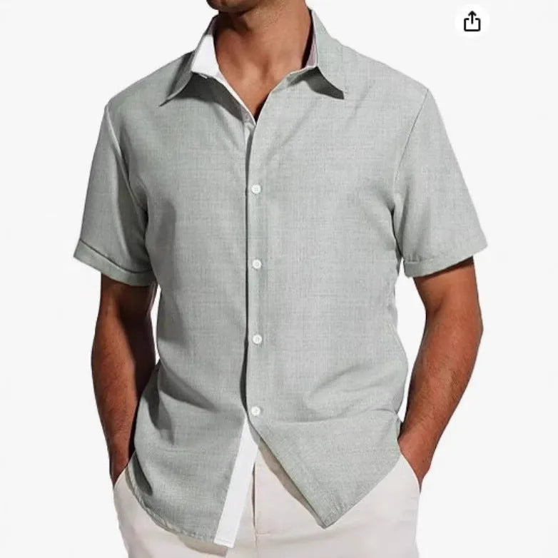 Men's short-sleeved floral pattern polyester shirt in regular fit cardigan style