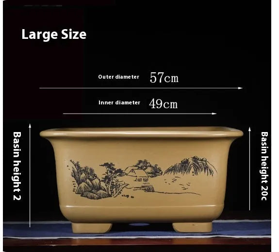 Large antique Chinese style purple clay flower pot for indoor plants and bonsai trees