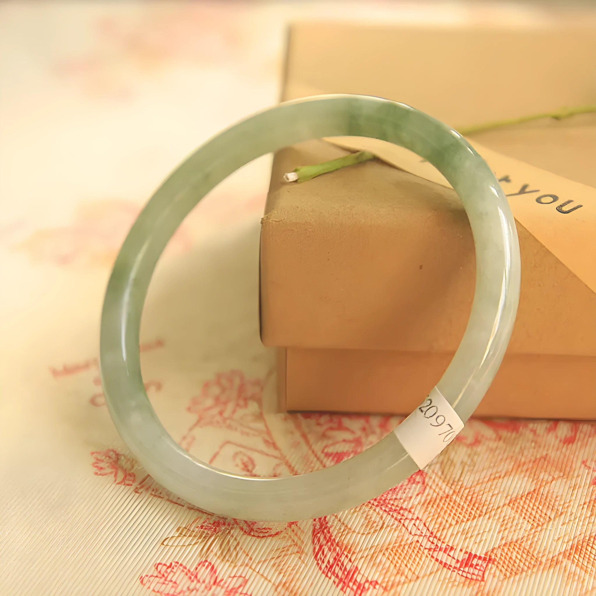 Green jade waxy geometric bracelet with 10mm width and Chinese style design