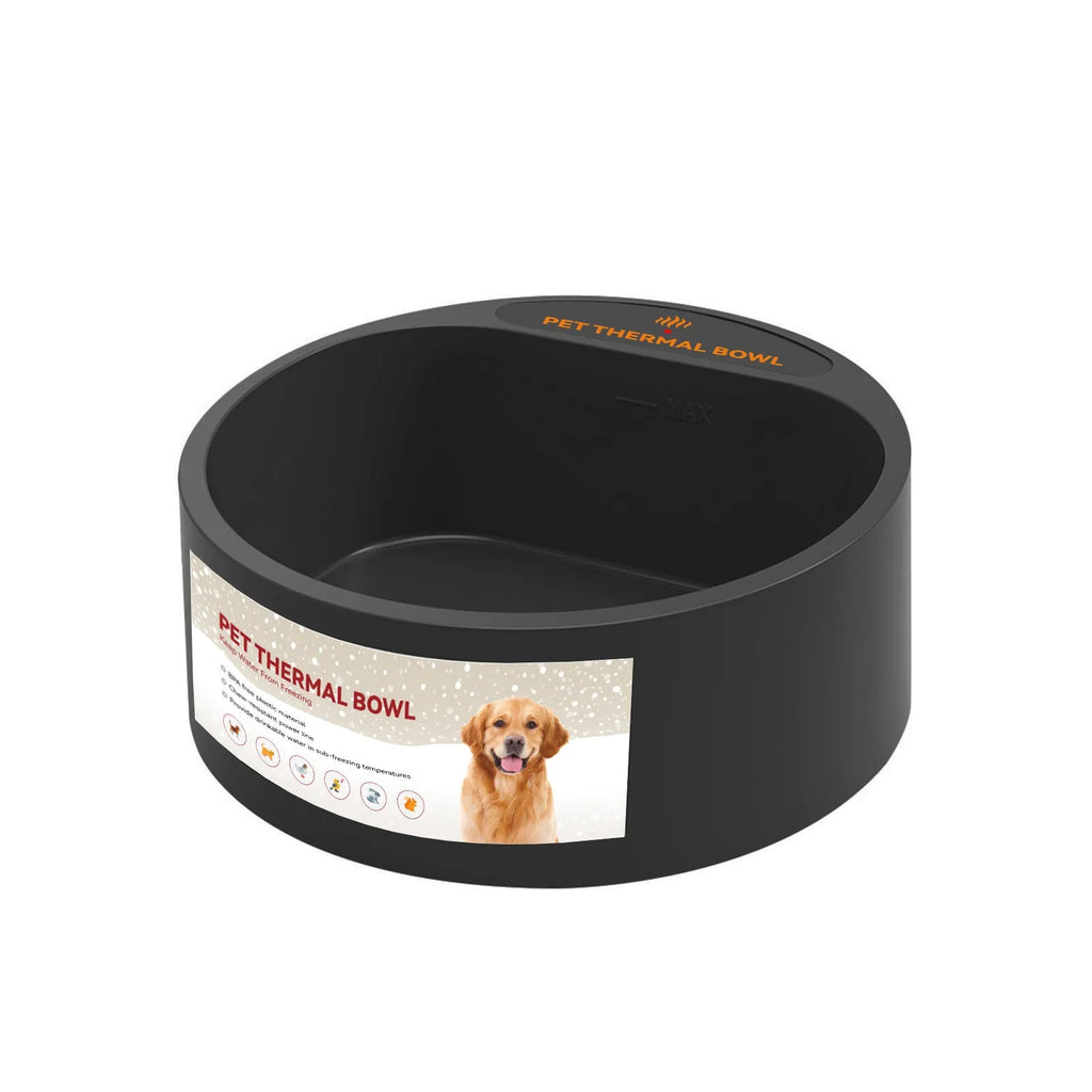 Black pet heating bowl with 2.2L capacity and constant temperature function for cats and dogs