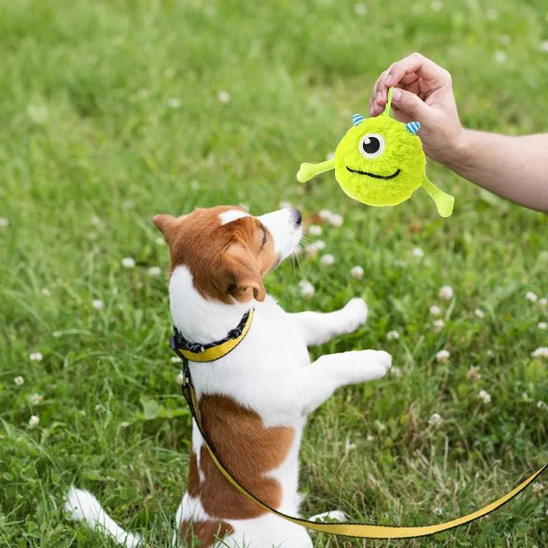 Green interactive dog teething toy ball with sound for puppies, 12cm diameter soft chew ball