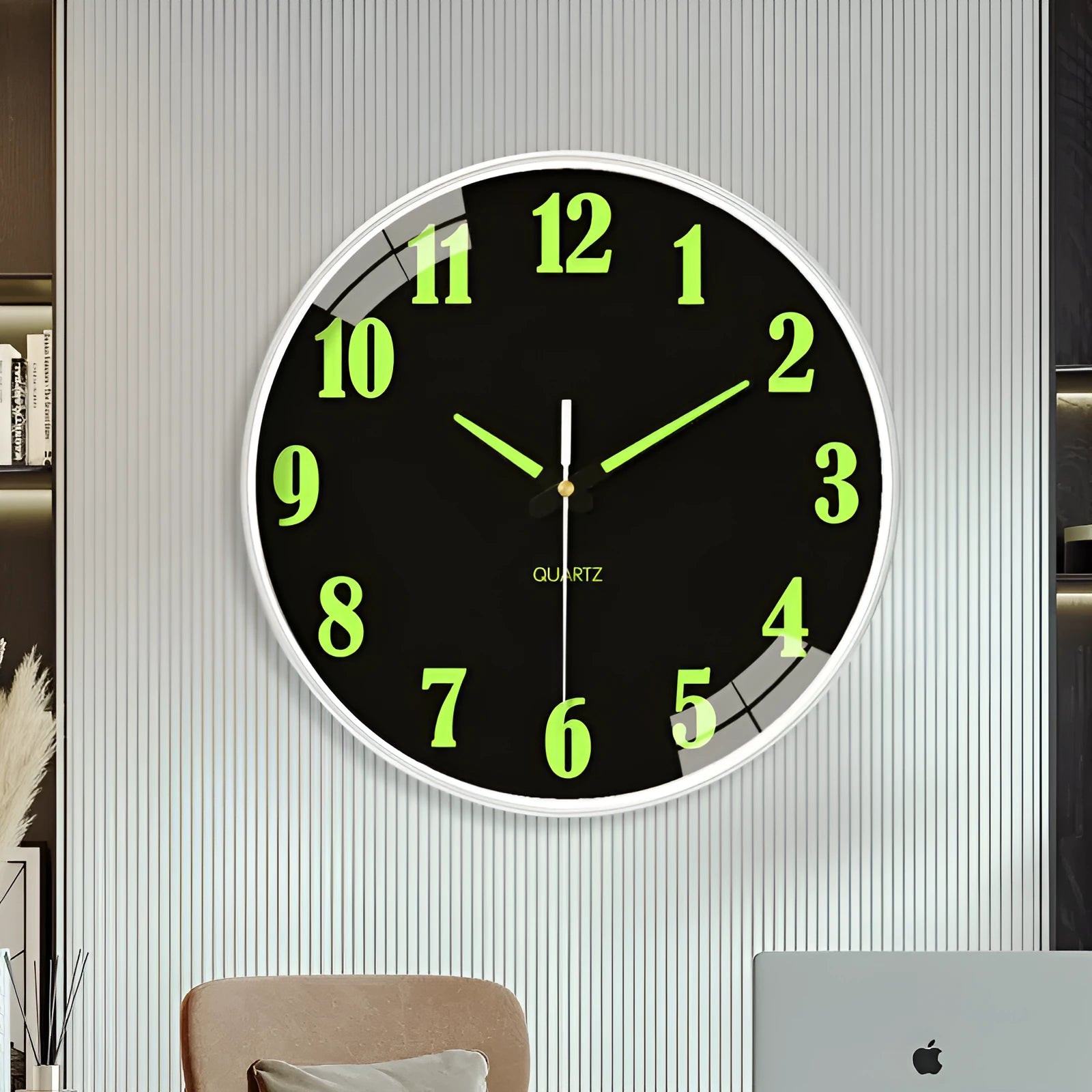 20cm modern wall clock with luminous hands and a thick plastic shell in multiple colour options.