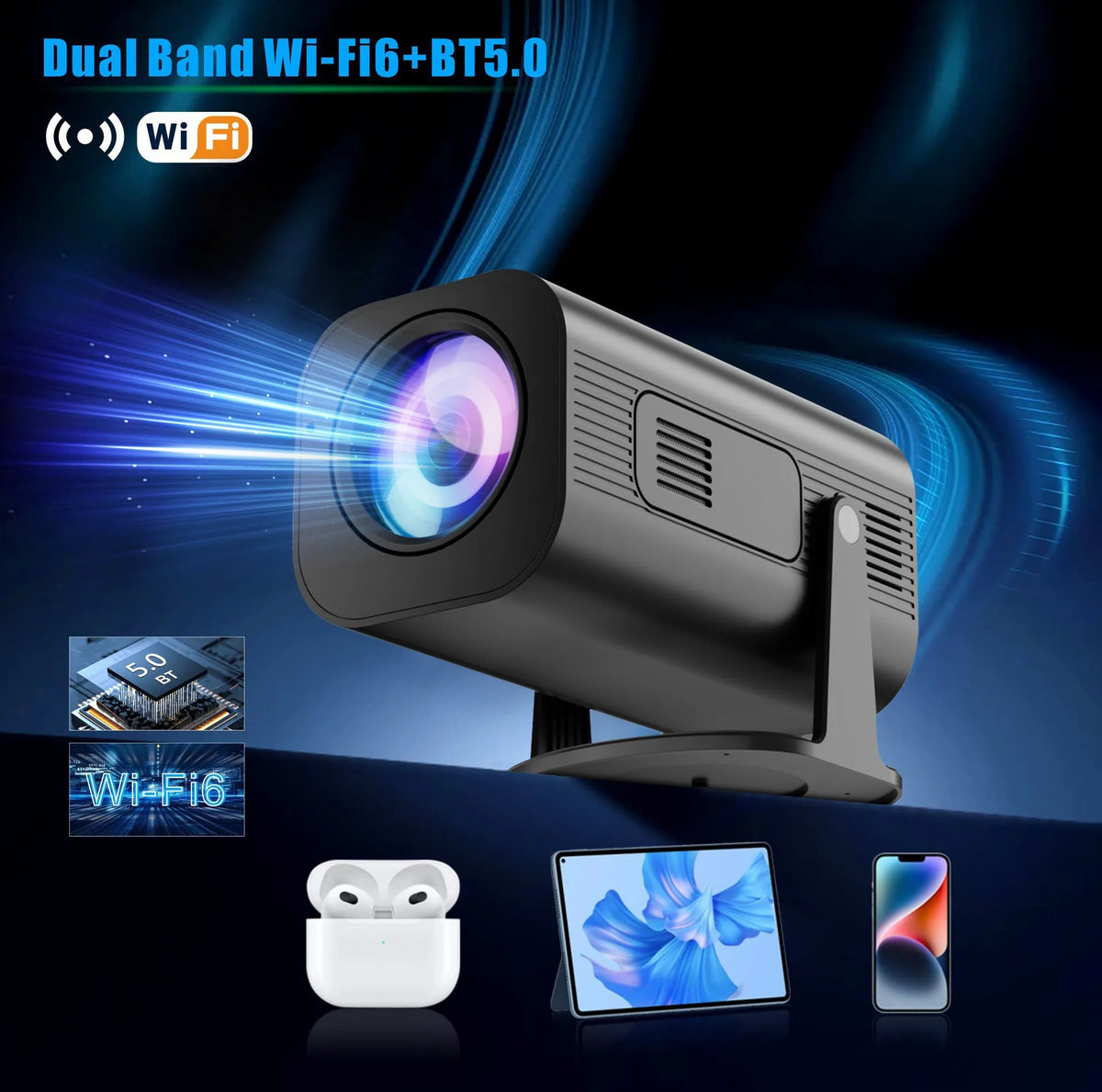 P330 portable mini projector in black and white colours with remote control and international plugs