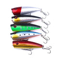 Five 7cm 9g ABS plastic freshwater fishing lures with size 6 hooks
