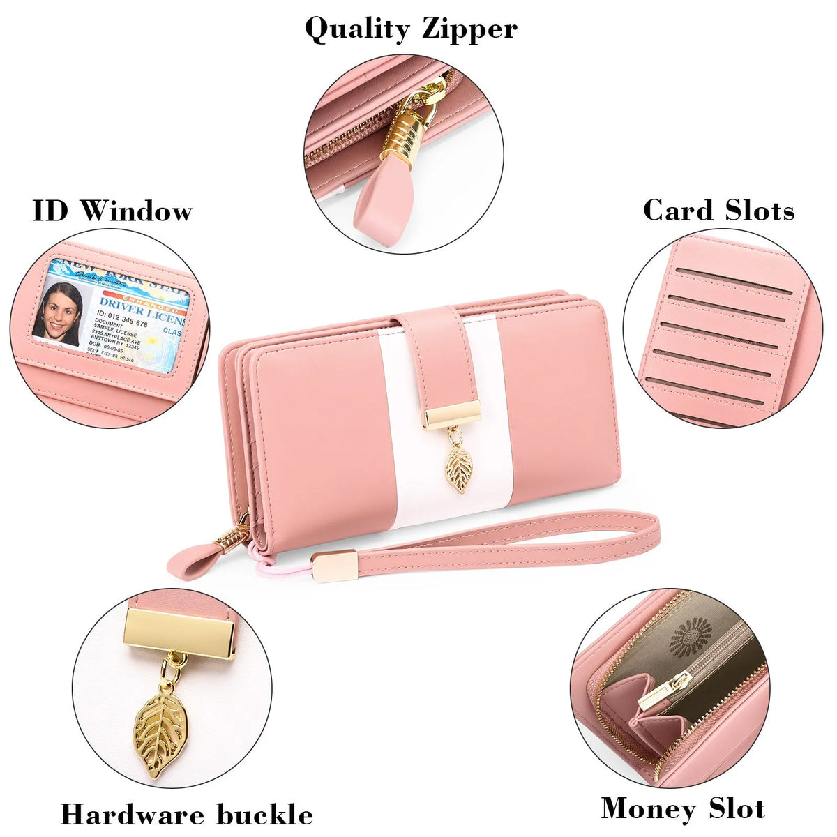 RFID protected anti-theft clutch handbag in PU leather with lock, shown in midnight black colour