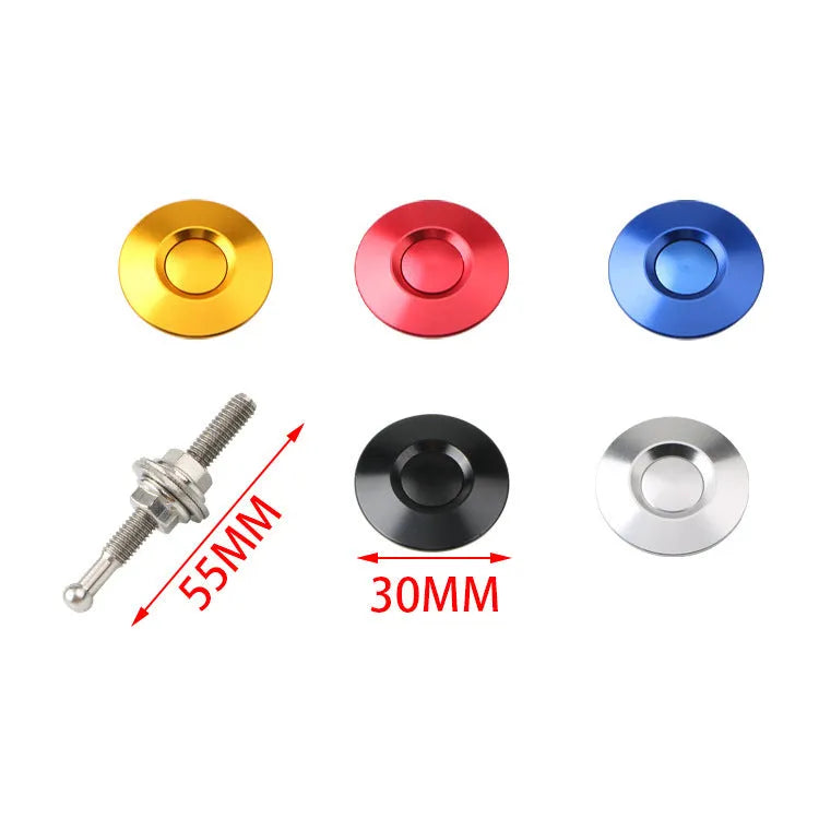 30mm diameter aluminium engine cover lock with steel screw in silver finish on a dark background.