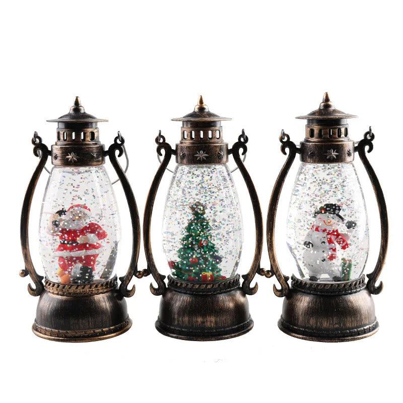 Crystal ball oil lamp desktop decoration with snowman design and battery-powered illumination
