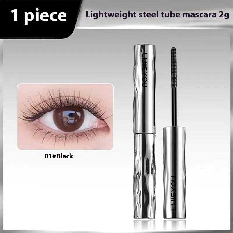 Steel tube waterproof mascara in black and brown with optional eyelash curler