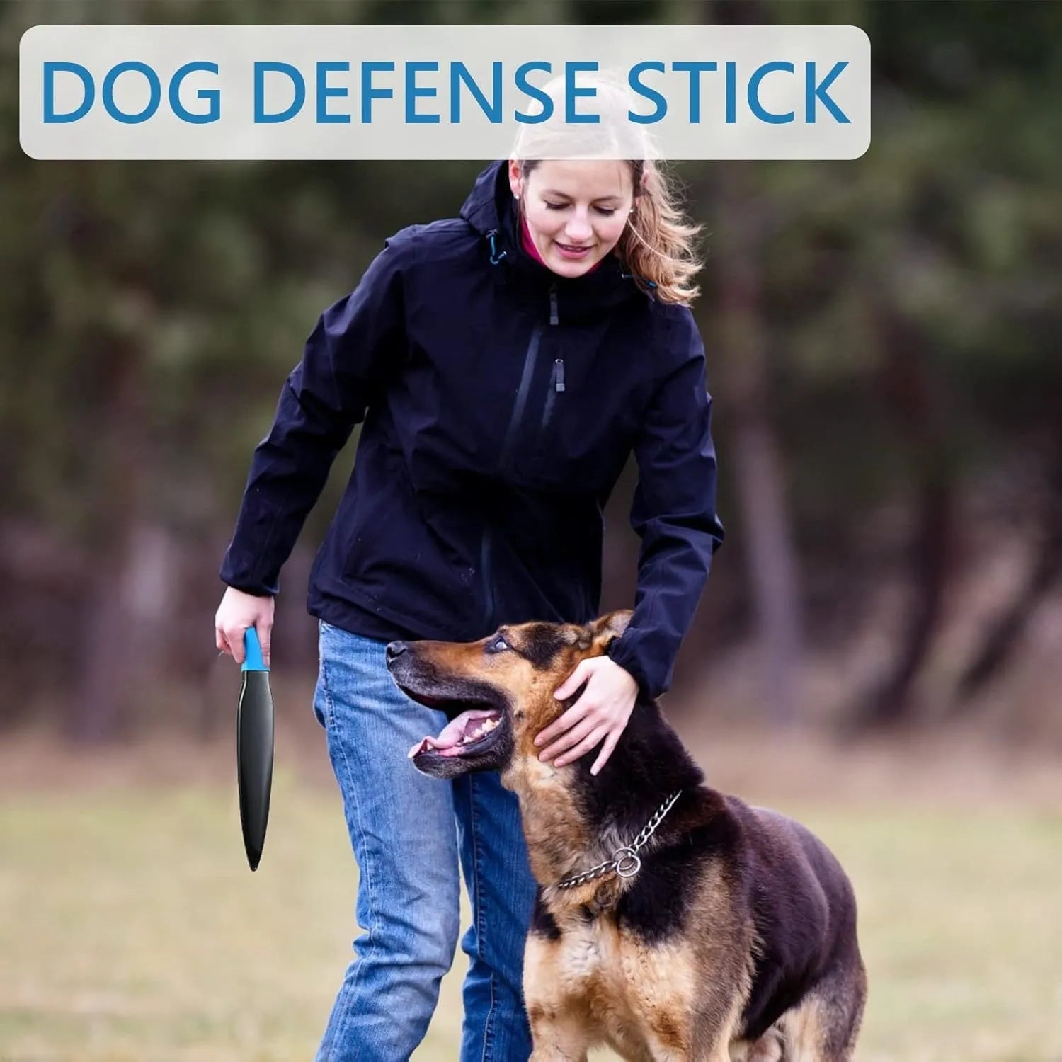 Blue handled nylon dog bite training stick on a white background, 35cm in length.