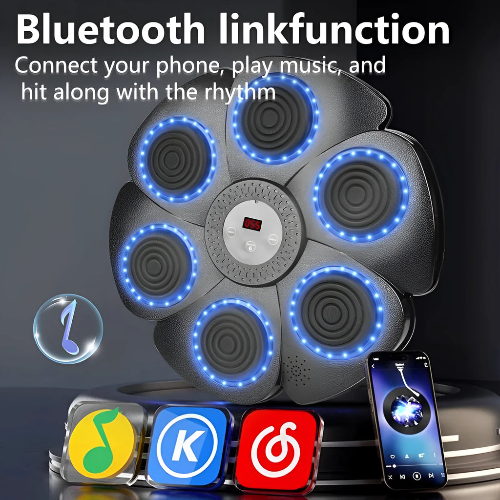 Black smart boxing target with LED lights and Bluetooth connectivity for indoor training