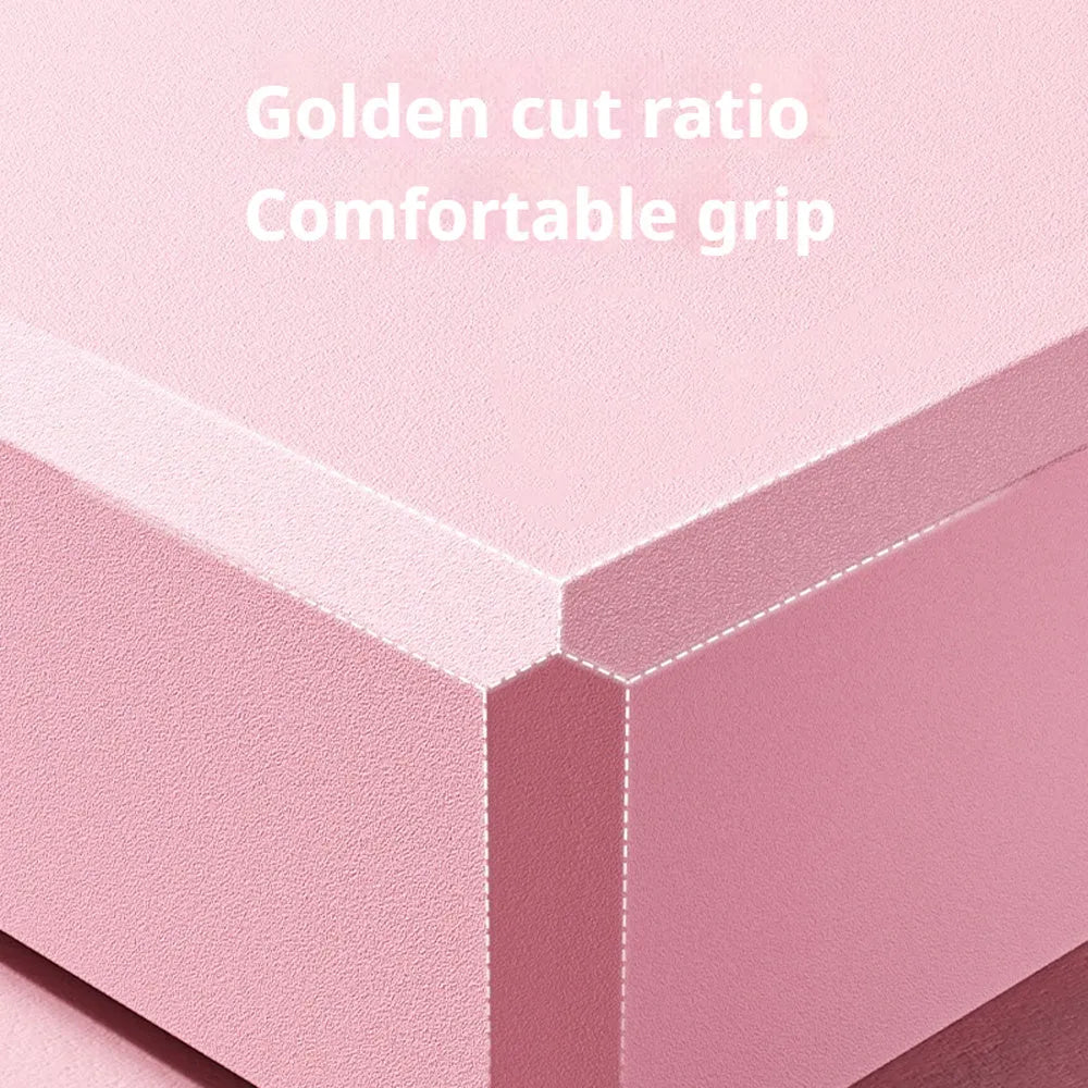 EVA foam yoga blocks in four colours showing hexagonal facets and ridge grip details