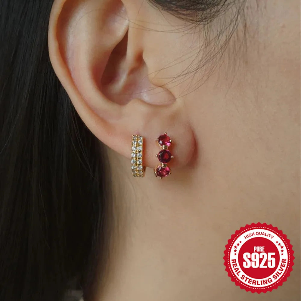 S925 sterling silver earrings with geometric sunflower design and golden three diamonds colour