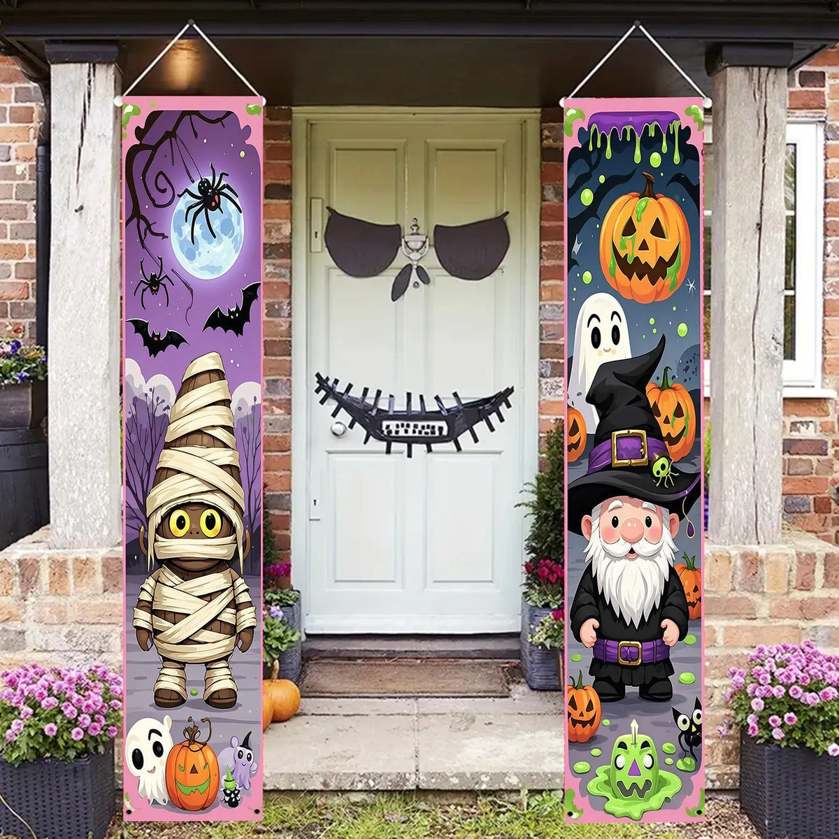 Halloween couplet hanging flag decorations measuring 30x180cm made from polyester material