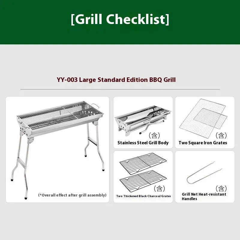 Stainless steel portable barbecue oven with charcoal grills and mesh cooking surfaces