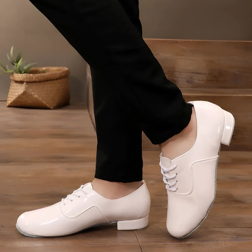 Men's black adult dancing shoes with a synthetic leather upper and calf leather sole