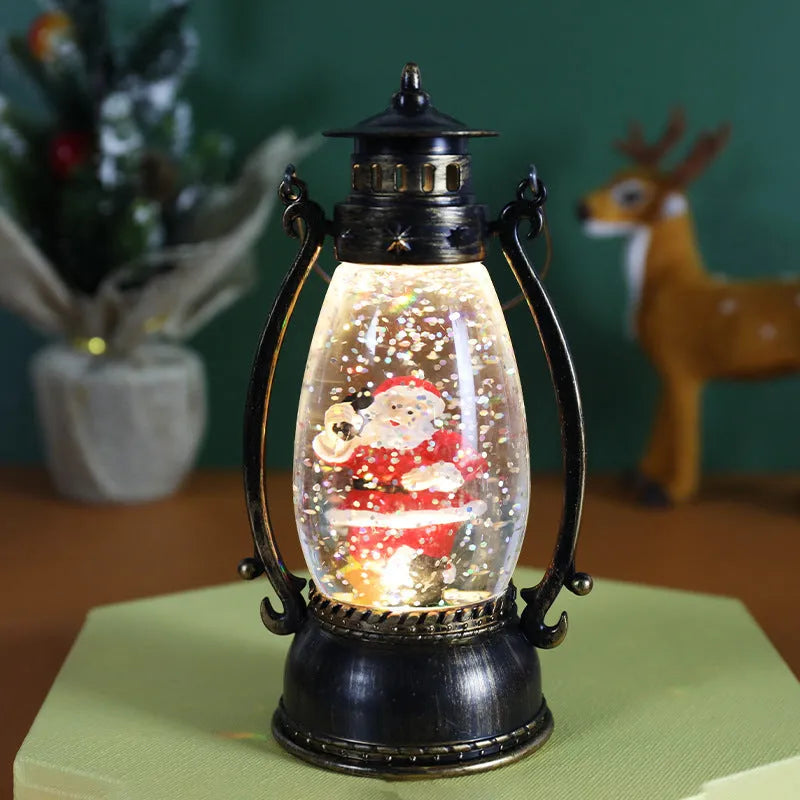 Crystal ball oil lamp desktop decoration with snowman design and battery-powered illumination