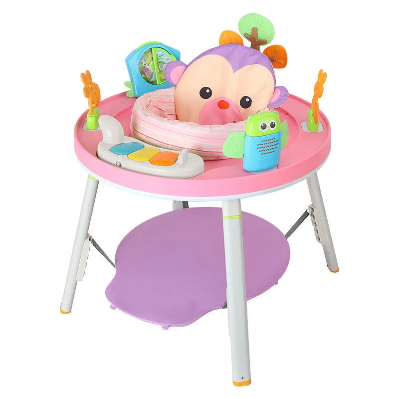 Baby jumping chair with three-in-one gymnastic rack function in plastic construction