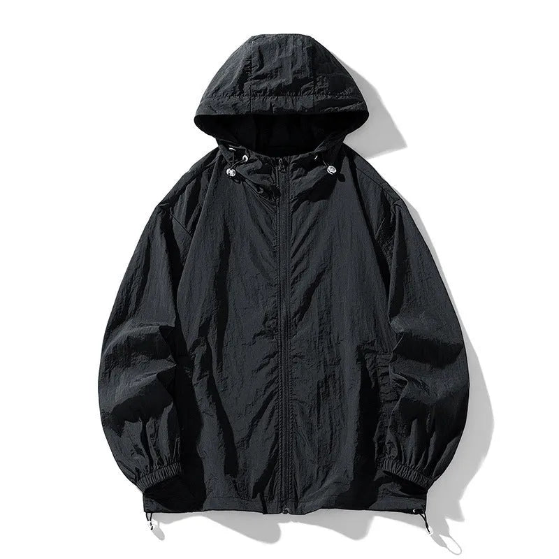 Nylon blend outdoor sports jacket in loose fit showing colour options including creamy-white, wine red and navy blue