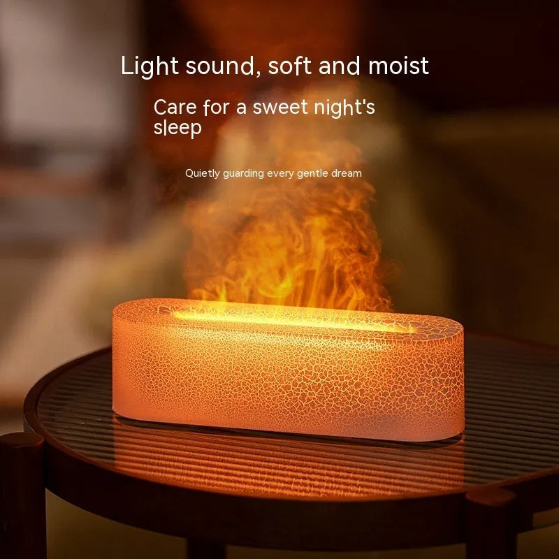 Square desktop aroma diffuser humidifier with colourful flame LED lighting effect